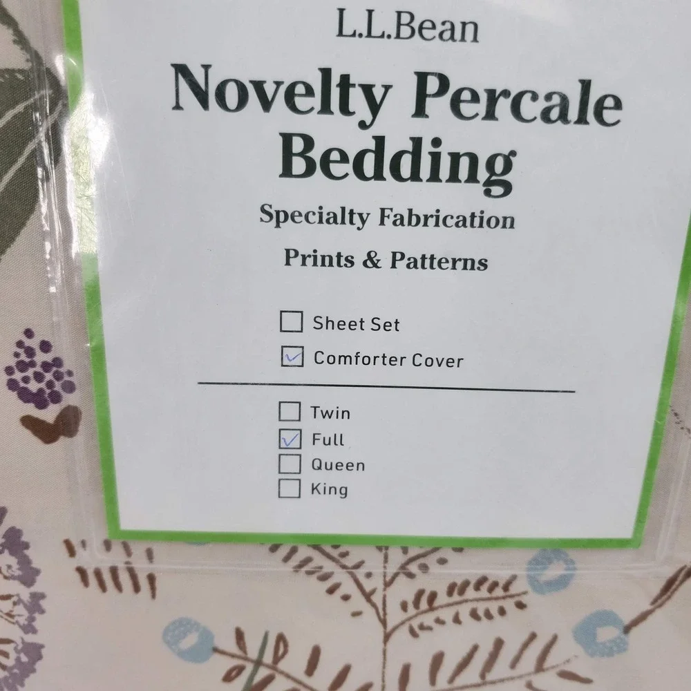 L.L. Bean Percale Bedding Comforter Cover Full Silver Birch Floral Cotton NEW